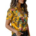 thumbnail image 5 of QASIEATN Women's Retro Shirt Women's Satin Printed Short Sleeved Shirt Vacation Style Shirt, 5 of 7