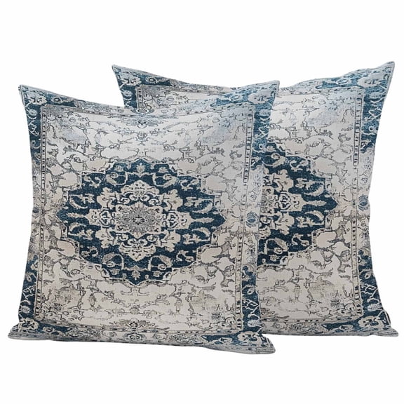 Vintage Boho Floral Outdoor Waterproof Pillow Covers, Retro Nationcal Flower Blue Decorative Square Throw Pillowcase Sofa Cushion Sham for Patio/Couch/Chair, 20"x20" 2 Pack