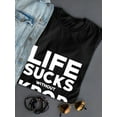 thumbnail image 3 of Life Sucks Without Kpop White Women Black T-Shirt, Female Medium, 3 of 4
