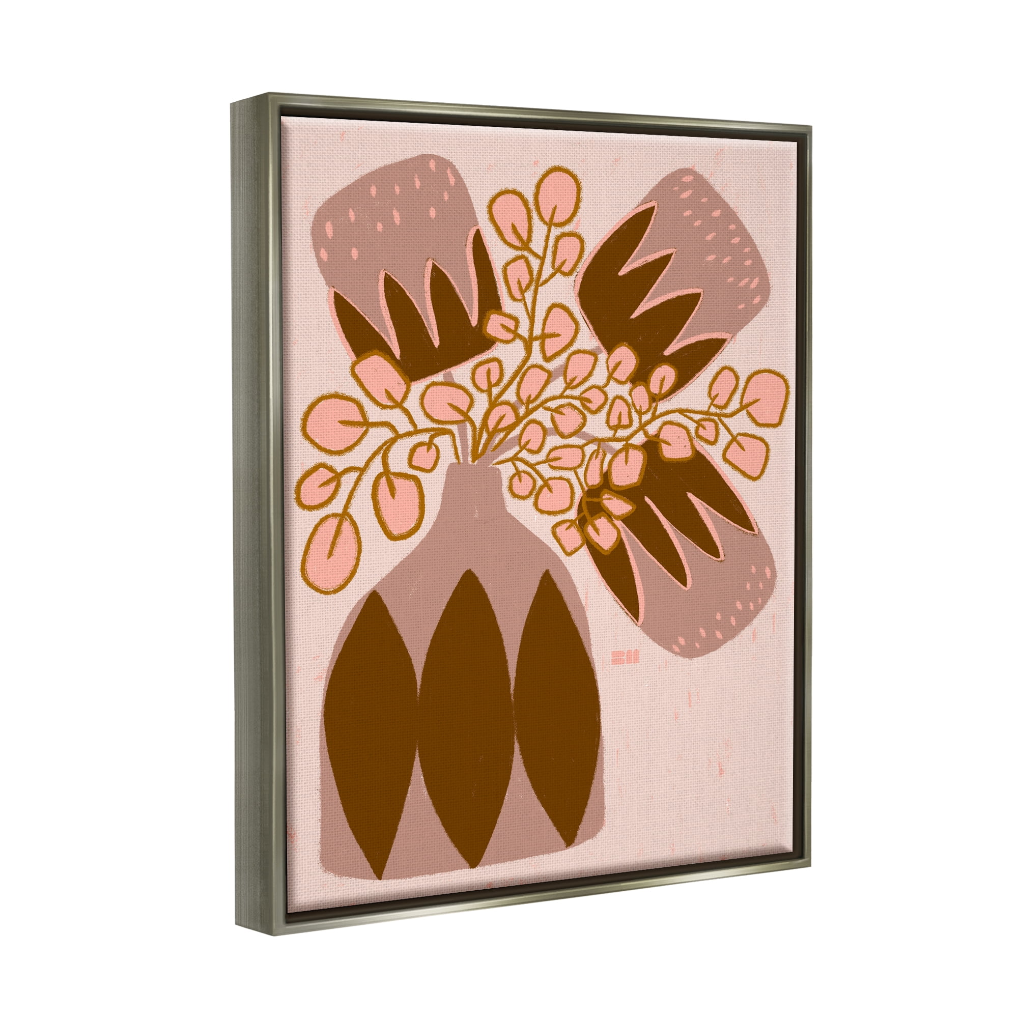 Stupell Industries Boho Patterned Vase Botanical & Floral Painting Gray Floater Framed Canvas Art Print Wall Art, 25 x 31