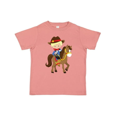 

Inktastic Little Cowboy Cowboy On Brown Horse Blond Hair Gift Toddler Boy Girl T-Shirt