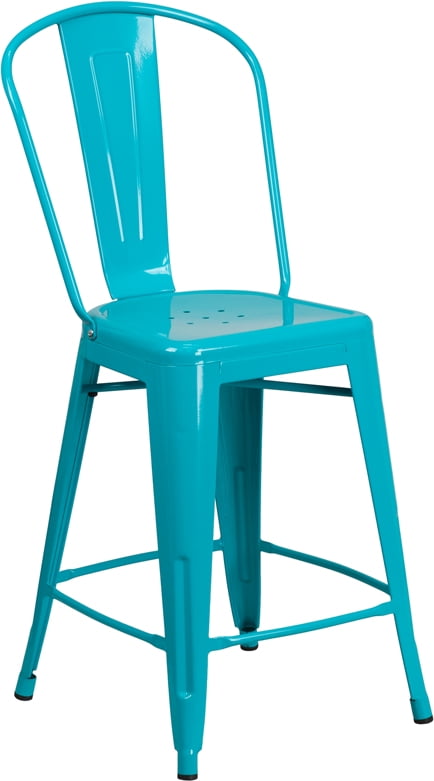 Emma Oliver Distressed Green-Blue Metal Indoor-Outdoor Stackable Chair