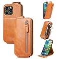 thumbnail image 1 of SaniMore for iPhone 14 Pro Magnetic Closure Top & Bottom Flip Wallet Case, Premium PU Leather Cover with Car Mount Card Slot & Adjustable Kickstand Full Body Protective Shell, Brown, 1 of 9