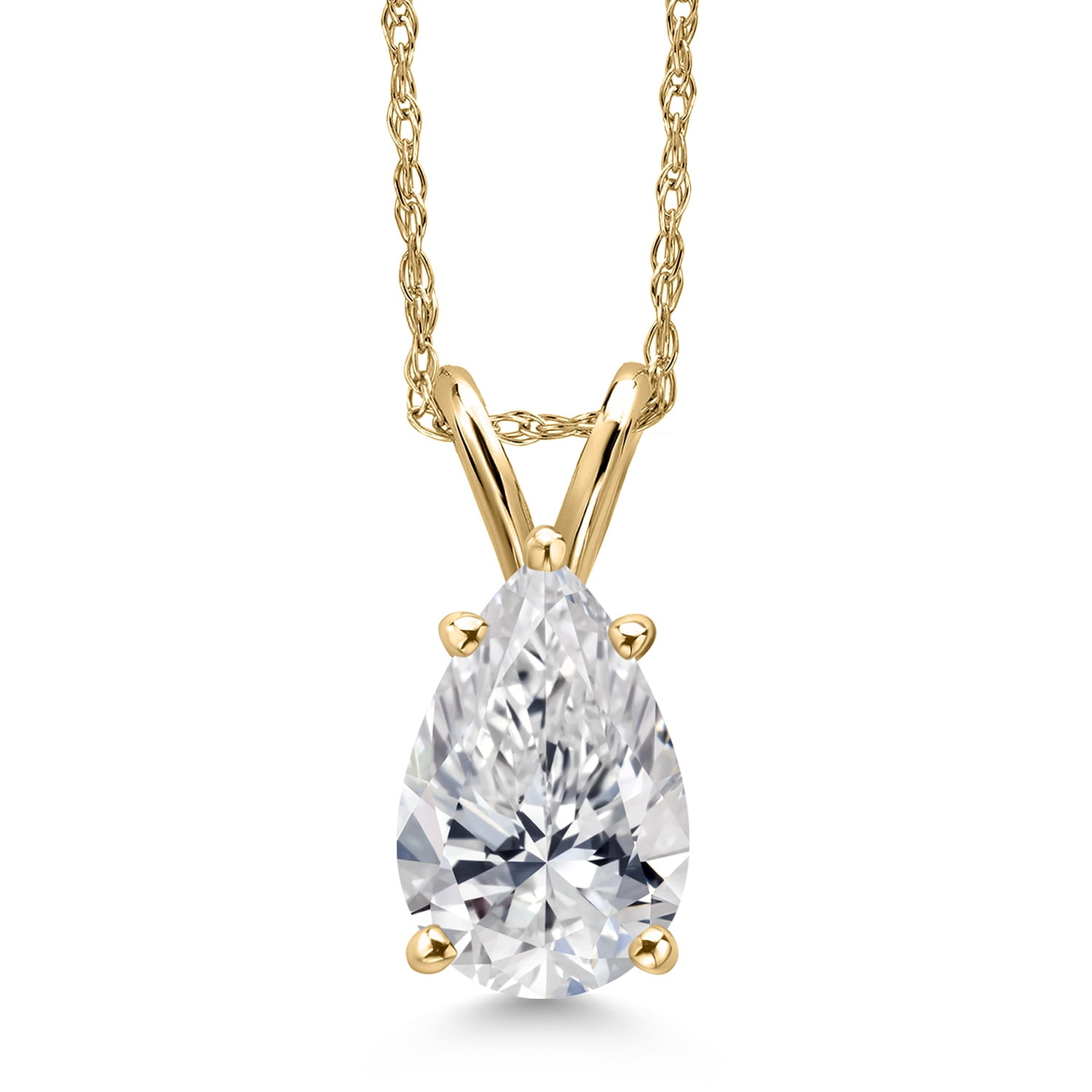 Gem Stone King 1 Ct IGI Certified Lab Grown Diamond Pendant Necklace in 14K Yellow Gold | Pear Shape Diamond | D-E Color | VS1-VS2 Clarity | Gold Necklace for Women | With 18 inch Chain