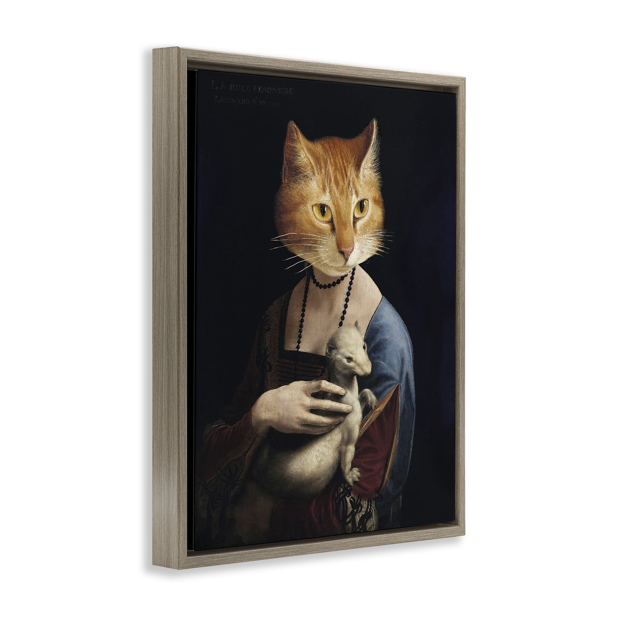 Stupell Industries Historical Portrait Cat Novelty & Humor Painting Brown Floater Framed Canvas Art Print Wall Art, 25 x 31