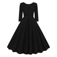 thumbnail image 3 of LYEAA Womens Cocktail Dresses for Wedding Guest 3/4 Sleeve Crew Neck Midi Dress Flowy Elegant Homecoming Dress A-line Solid Color Belted Dress 1950s Vintage Holiday Party Dress Ball Gown Black M, 3 of 8