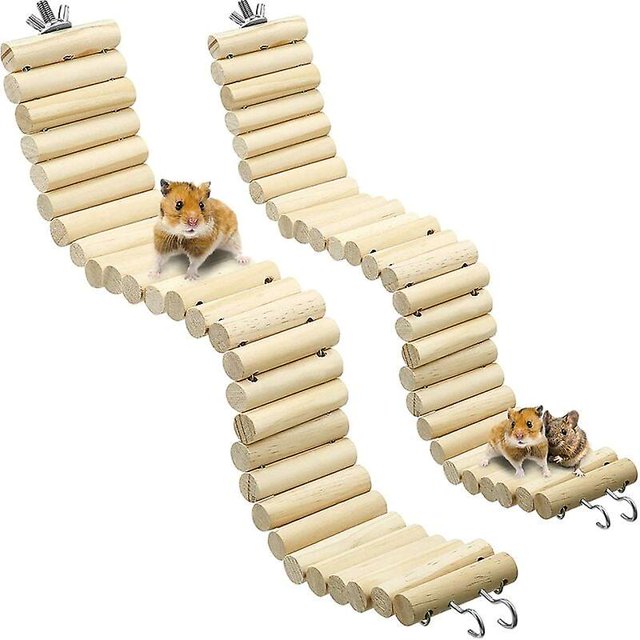 Puente de escalera de madera para mascotas, 2 piezas, juguete de puente suave para mascotas, jaula plegable, juguete de hábitat para hámster, ratones, ardillas listadas y otros animales pequeños (col