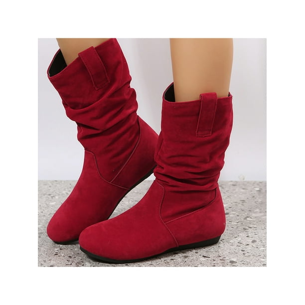 Bellella Womens Short Booties Slip On Fashion Boots Casual Ankle Boot  Non-slip Winter Shoes Walking Comfort Shoe Red 6