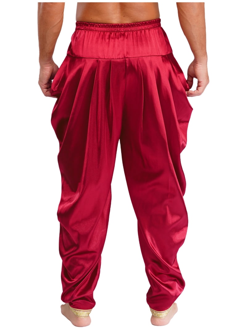 Miutii Men Satin Baggy Harem Palazzo Pants South Indian Dhoti Wrap