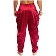 thumbnail image 3 of Miutii Men Satin Baggy Harem Palazzo Pants South Indian Dhoti Wrap Trousers Gym Yoga Exercise Sport Wear Burgundy S, 3 of 7