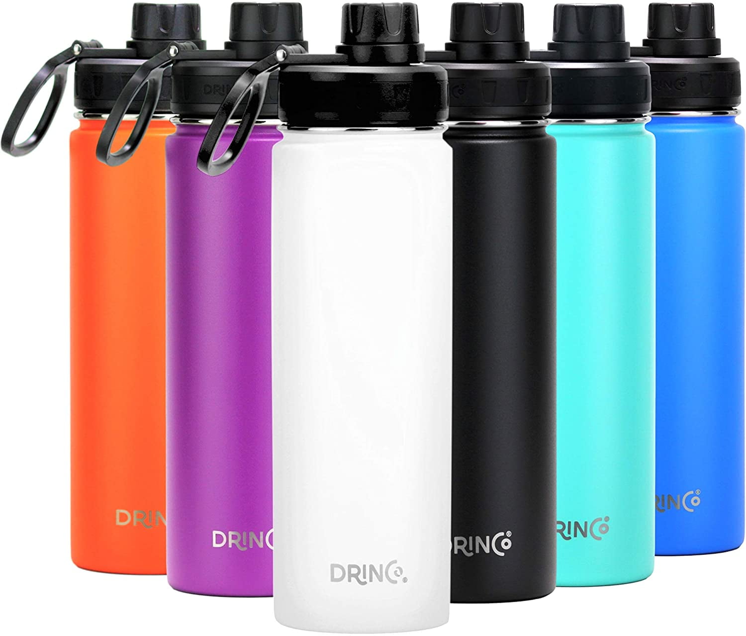 Drinco Water Bottle Double Wall Vacuum Insulated Stainless Steel, 22oz Artic White