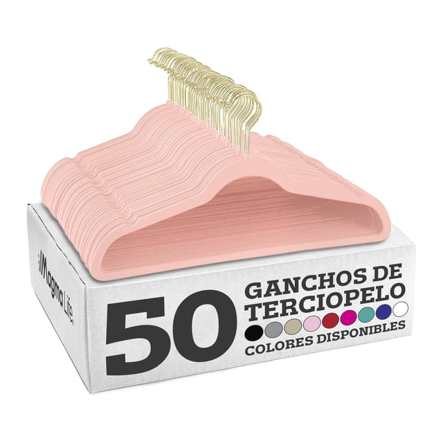 MAGMALIFE 50 Ganchos para Ropa de Terciopelo, Gancho Dorado Giratorio de 360 Grados, Adecuado para Todo Tipo de Ropa, Antideslizante (Rosa)