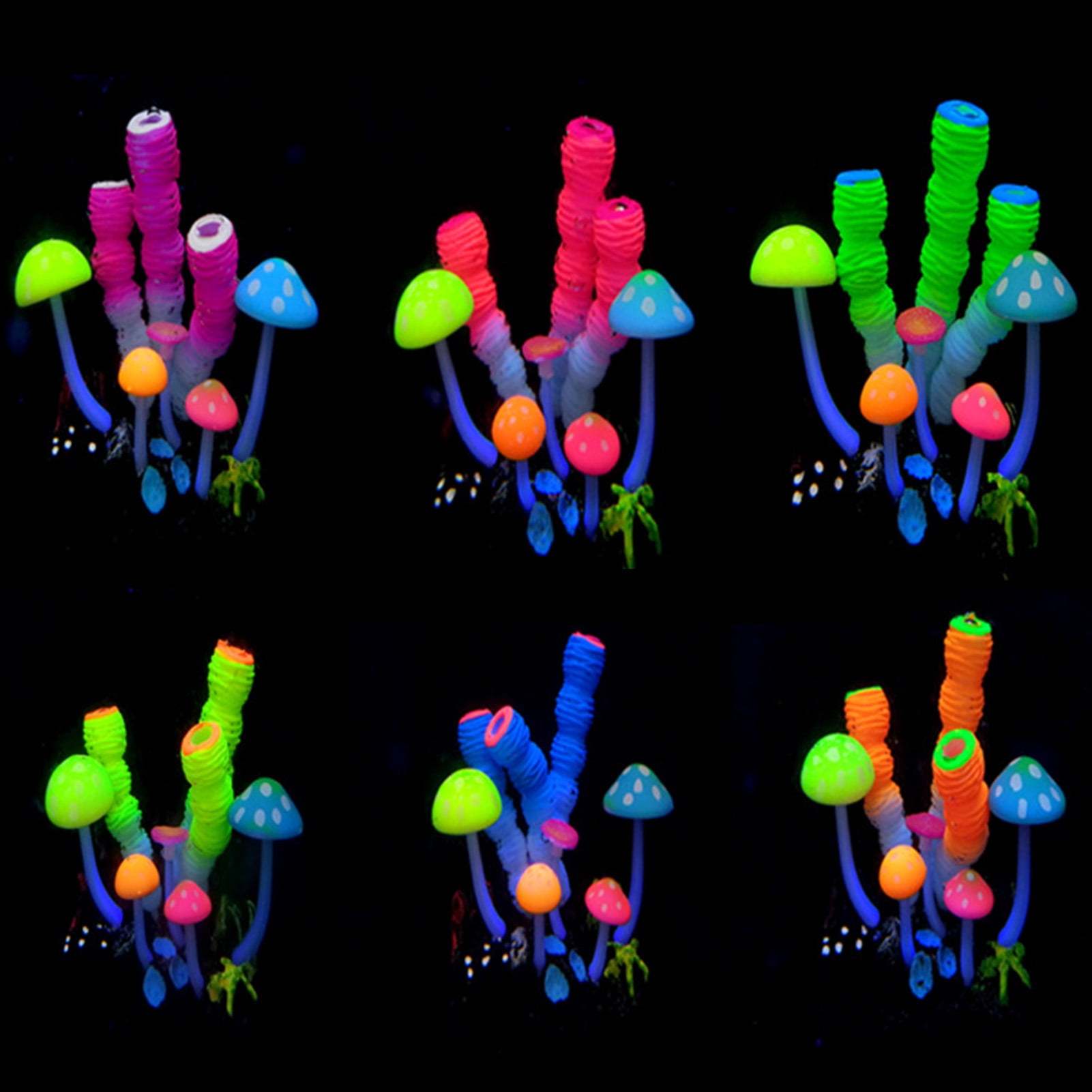 Walbest Glowing Effect Artificial Mushroom Finger Coral Aquarium Plant Decor Ornament Decoration for Fish Tank Landscape