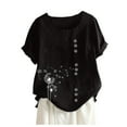 thumbnail image 1 of Pompotops Womens Casual Loose Button Linen Plus Size Daily Boho Tanic T-Shirt Blouse Tops, 1 of 4