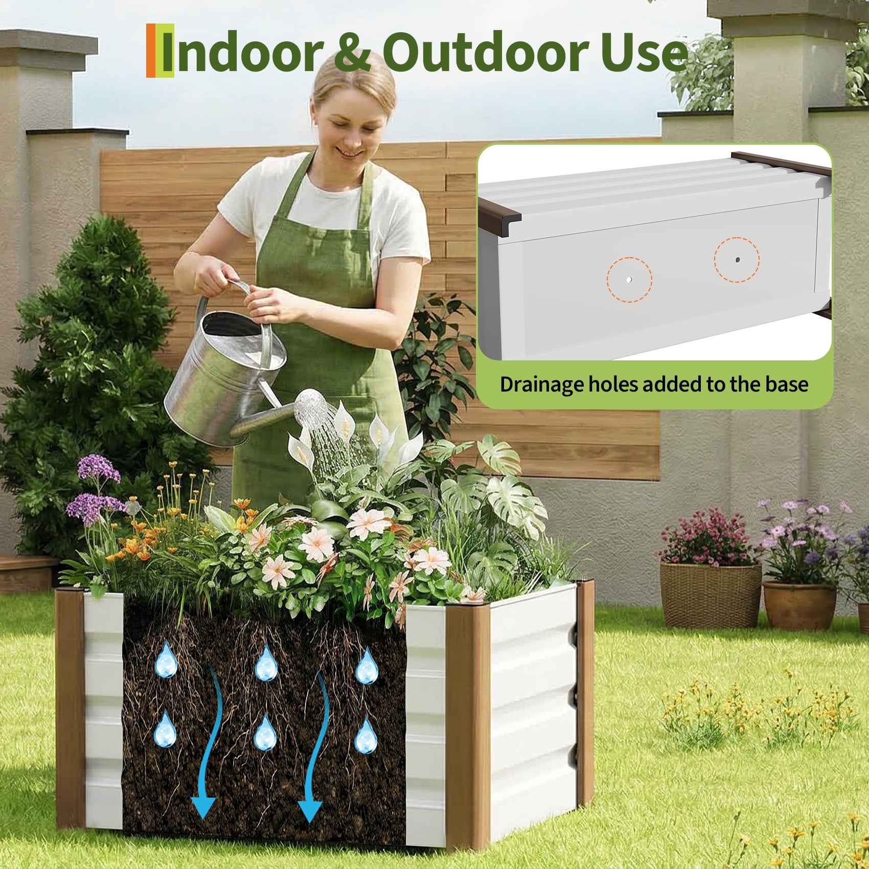 Weatherproof Aluminum Raised Garden Bed Planter Box -  Rounded Corners, Single-Layer Design, Drainage Holes, Anti-Cut Edging - Ideal for Outdoor Patio, Balcony, Lawn Planting