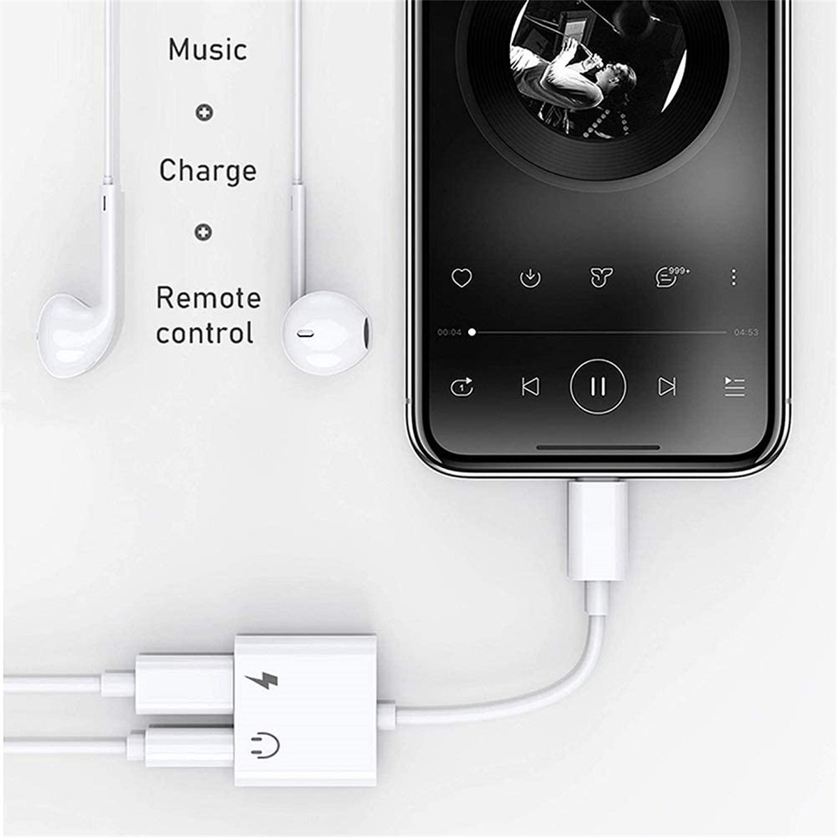 Adaptateur audio 2 en 1, câble de chargement pour casque iPhone 13 12 11,  jack 3,5 mm