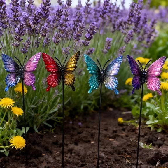 Sentmoon Iron Butterfly Garden Stake Outdoor Lawn Insert Decorative Garden Sculpture Metal Yard Art for Patio Courtyard Flower Bed Lawn Ornament Weather-Resistant Garden Accent