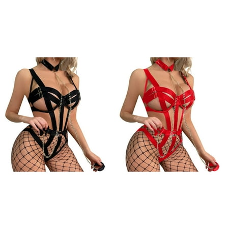 2-Pack Lingerie Set With Hollowed Out Bra Neck Collar And Weave Belt For Women Lingerie Womens Silk Role Playing Lingerie for Women Large Push up Strapless Bras for Women 34a Negligee Lingerie