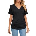 thumbnail image 2 of ECZHAW Womens Summer Tops,Women's V Neck Tunic Tops Short Sleeve T shirts with Side Shirring Ruched Blouse shirts,, 2 of 5