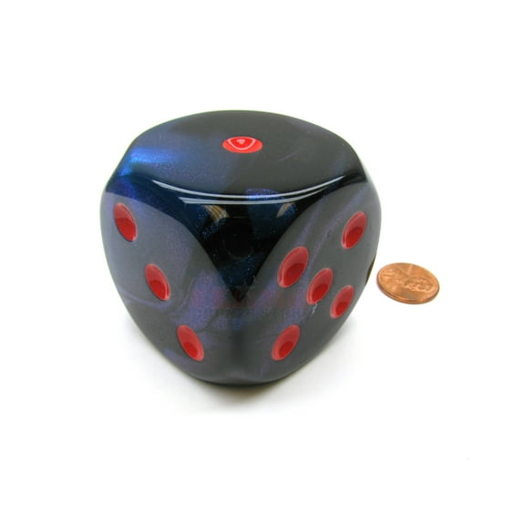 chessex gemini 50mm huge large d6 dice, 1 piece - black-starlight with red pips #dg5058