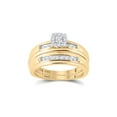 thumbnail image 2 of Solid 10k Yellow Gold His and Hers Round Diamond Square Matching Couple Three Rings Bridal Engagement Ring Wedding Bands Set 1/3 Ct. - (L = 6.5, M = 8.5), 2 of 4
