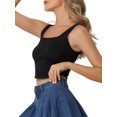 thumbnail image 4 of INSPIRE CHIC Camisole Courte en Denim Sans Manches à Encolure Carrée Extensible pour Femme TP Noir, 4 of 5