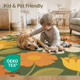 thumbnail image 4 of ODIKA 6'x9' Green Vibrant Garden Floral Symphony Washable Area Rug Vintage Inspired Blossom and Leaf Patterns for Dining Room, Under Table, Office Décor, Non-Slip Chair-Friendly, 4 of 7