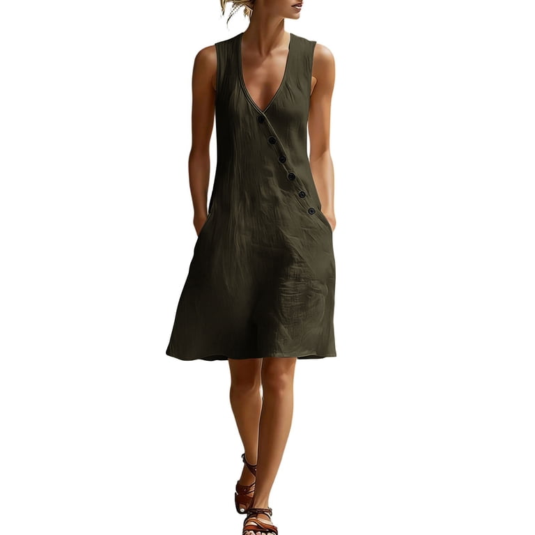 Sentmoon Dress for Wedding Guest Spring Dresses for Women 2026 Summer Sleeveless V Neck Regular Fit Plus Size Dress for Travel and Holiday S-3XL