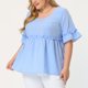thumbnail image 2 of Blusa Babydoll Agnes Orinda Cuadros Peplum Cuello Corazón Azul 1X, 2 of 5