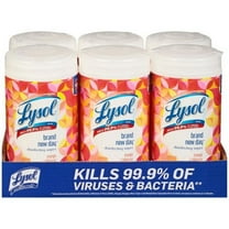 New LYSOL Brand Disinfecting Wipes, 1-Ply, 7 x 7.25, Mango and Hibiscus, White, 80 Wipes/Canister, 6 Canisters/Carton
