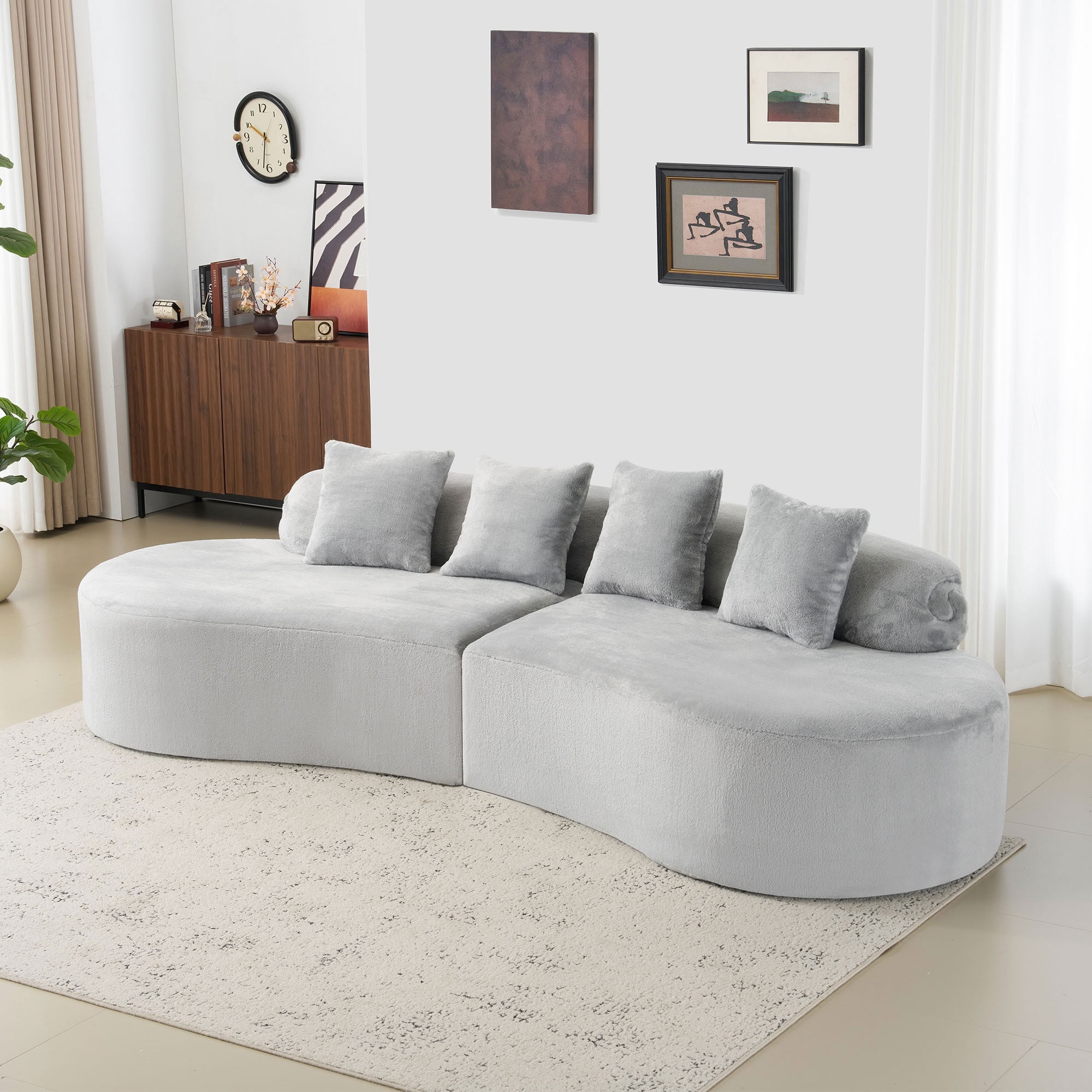 MAYEERTY Curved Modular Sectional Sofa with Throw Pillows, Modern Flannelette Curved Living Room Sofa for Apartment Open Floor Plan Small Spaces