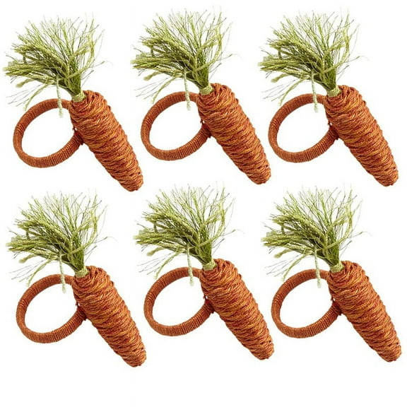 6PCS Easter Carrot Napkin Ring Cotton and Linen Rustic Hand Woven Napkin Buckles Easter Napkin Ring Holder
