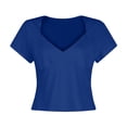thumbnail image 7 of Women's V Neck Short Sleeve Tops With Built-in Seamed Cup And Double Lined Featuring Fitted Cropped Cut Blue XL, 7 of 7
