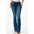 thumbnail image 2 of Grace in LA Women's Western Feather Embroidered Distressed Stretch Bootcut Jeans (25, Blue), 2 of 3