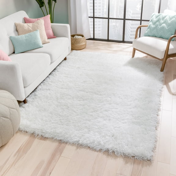 Well Woven Chie White Kuki Collection Ultra Soft Two-Tone Long Floppy Pile Area Rug 8x10 (7'10" x 9'10")