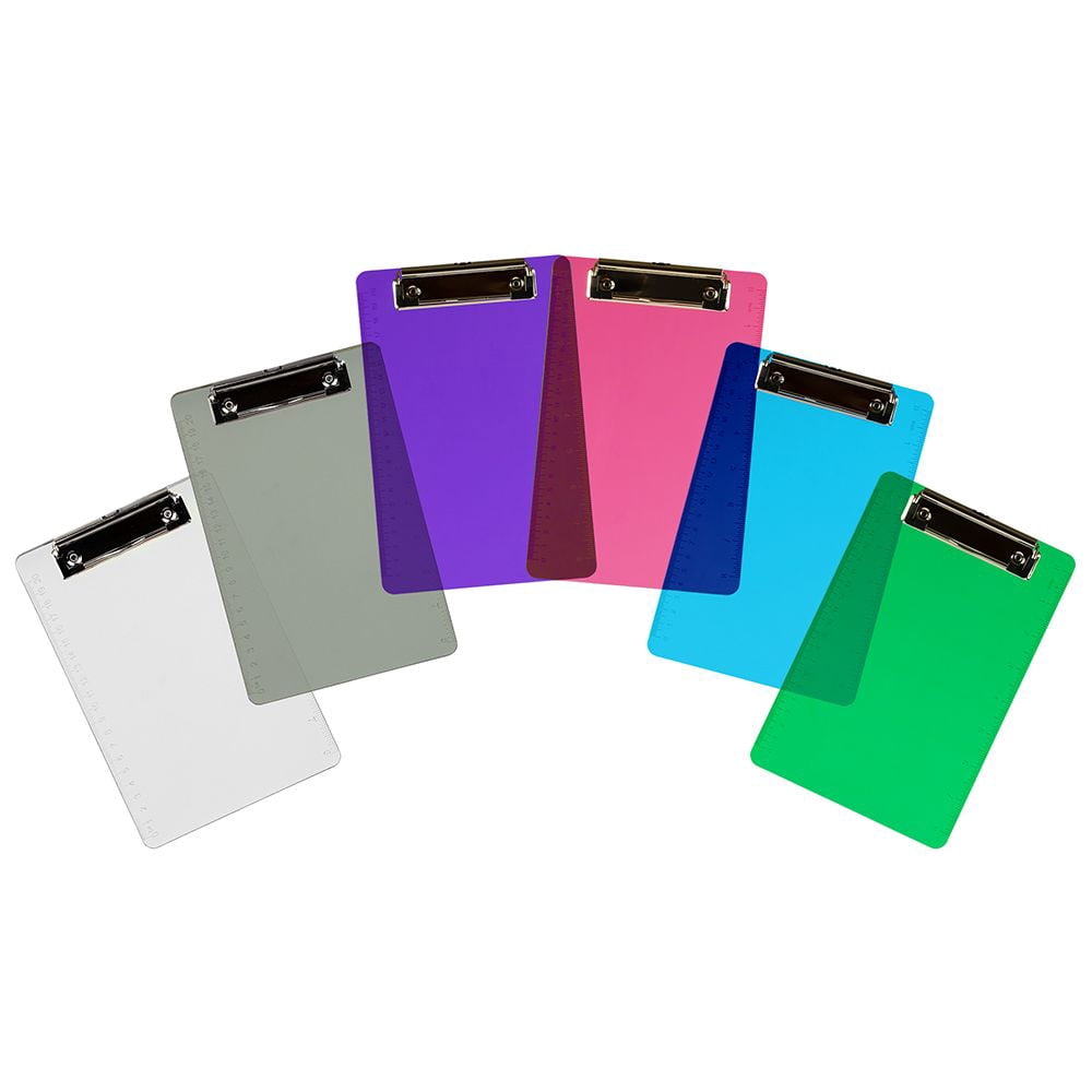 JAM Paper Small Plastic Clipboards, 6" x 9", Assorted Colors, 6 per Pack