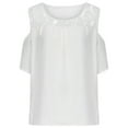 thumbnail image 4 of NECHOLOGY Women Solid Plus Size Tops Off The Shoulder Lace Stitching Short Sleeve Top T-Shirt Womens Clothes Sky White XX-Large, 4 of 5