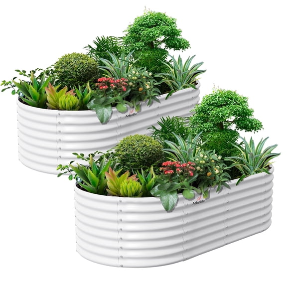 Set of 2: 8x4x2ft Oval Modular Metal Raised Garden Bed (White)