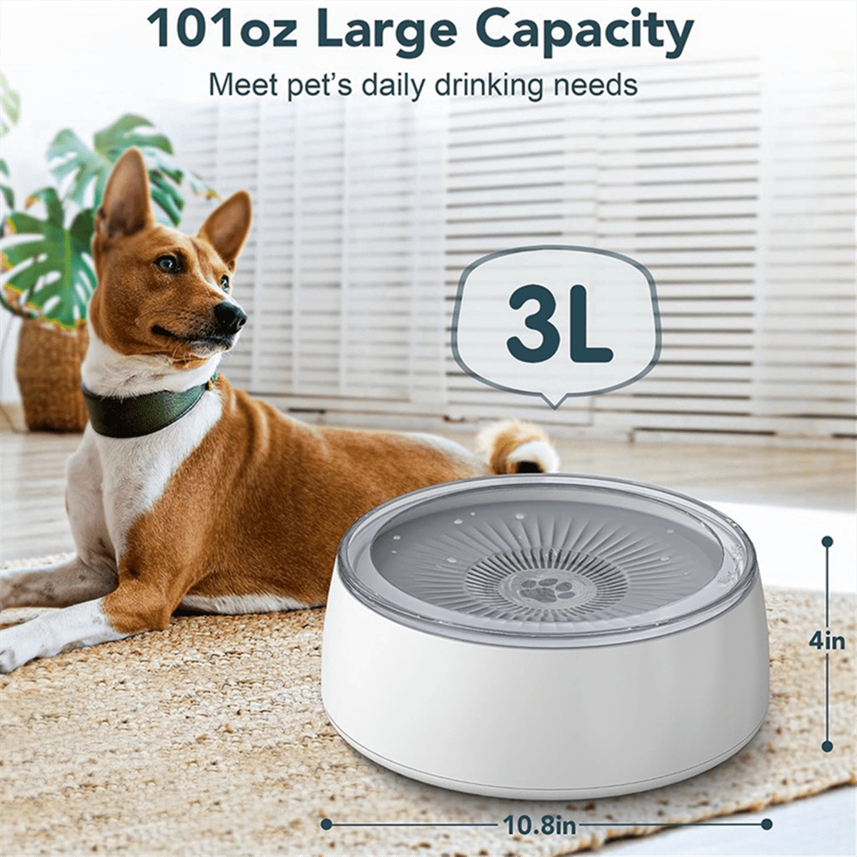 3L Pet Water Bowl Dog Water Bowl No Spill Dog Bowl with Slow Feeder Mat, 101 Oz Splash Proof Pet Water Dispenser Green