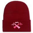 thumbnail image 3 of ManxiVoo Embroidered Awareness Ribbon Long Beanie Soft Knit Headwear for Women Stretch Fit Cold Weather Head Cover Red, 3 of 4