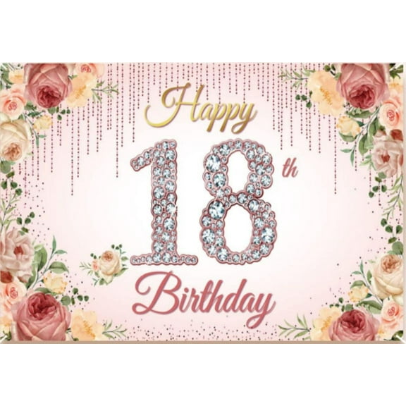Happy 18th Birthday Party Backdrop Rose Pink Balloon Glitter Photography Background Sweet Princess Quinceanera Banner