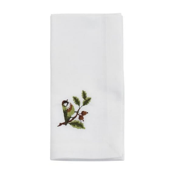 20 in. Embroidered Bluebird Table Napkins, White - Set of 4