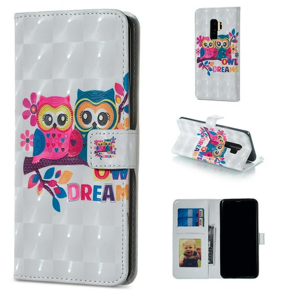 Galaxy S9 Plus Case, Galaxy S9 Plus 2018 Case, Allytech 3D Emboss PU Leather Flip Protective Wallet Stand Cover & Credit Card Slots Pocket for Samsung Galaxy S9 Plus (6.2") (Cute Owl)