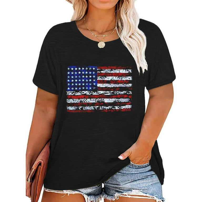 Dagegui Summer Savings Womens Plus Size Tops American Flag Distressed  Tshirts 4th of July Short Sleeve USA Flag Shirts Casual Stars and Stripes  Patriotic T Shirts XL 