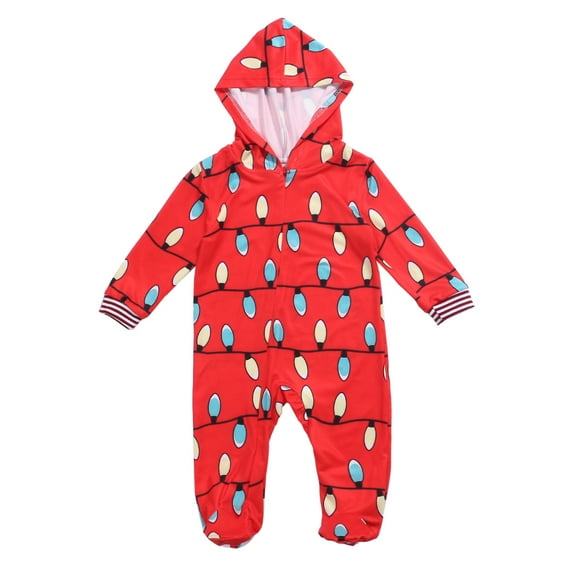 Seyurigaoka Family Matching Christmas Pajamas Set, String Lights Pattern One-Piece Zip-Front Romper with Hood for Family