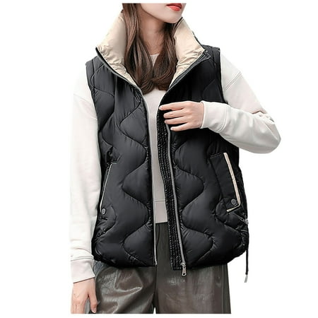 ZHOUCHANKIDS Women Solid Quilted Sleeveless Padded Outerwear Vest Coat for Stylish Comfort and Warmth All Season Long Black XL