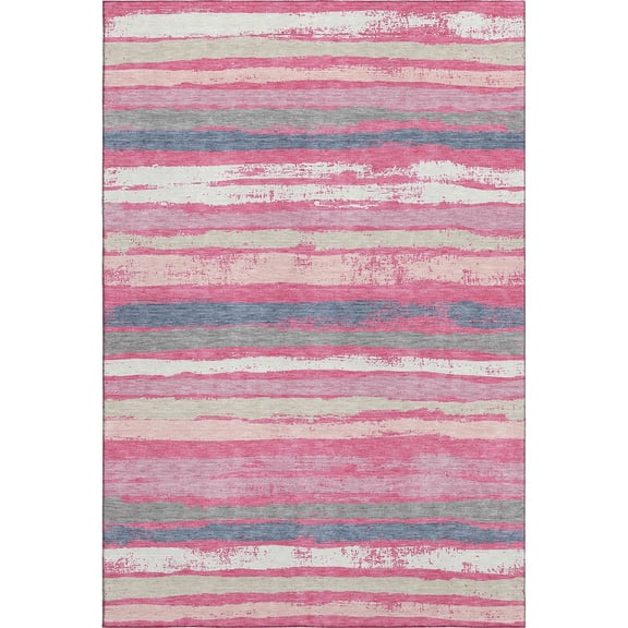 Addison Rugs Mayfield Premium Machine Washable Transitional Stripes Pink Rectangle Rug, 10' x 14'