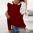 thumbnail image 3 of TKLPEHG Women's Blouses Crew Neck Lace Stitching Shirt Fashion Lightweight Long Sleeve T Shirt Loose Fall Tops Solid Color Casual Comfy Blouses Pullover (Wine,S), 3 of 5