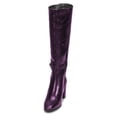 thumbnail image 5 of FSJ Women Classic Buckled Strap Knee High Boots Chunky High Heels Square Closed Toe Side Zipper Boots Comfort Casual Wear Shoes Size 6.5 Purple, 5 of 5