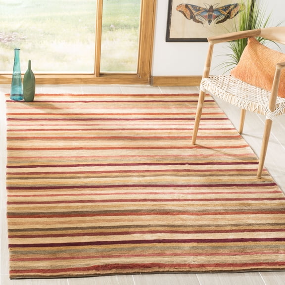 Safavieh Tibetan Magna Striped Wool Area Rug, Rust/Beige, 3' x 5'